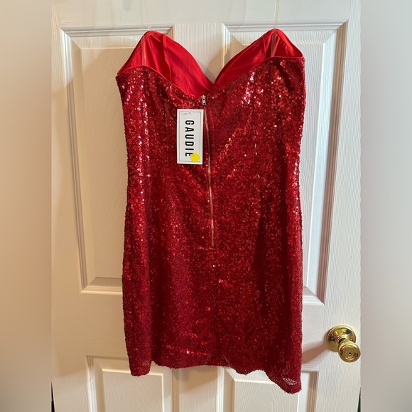 GAUDIE Boutique Red Sequined Front Bow Detail Mini Dress Anthropologie - Picture 5 of 6